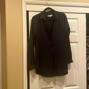 Silky Long Sleeve Half Button Up Blouse